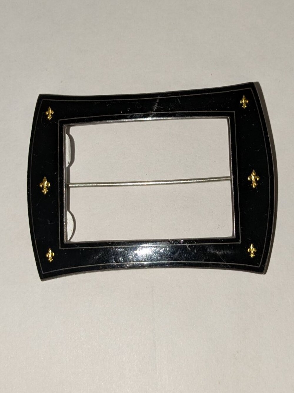 Vintage WEBSTER Sterling Black Enamel Fleur De Lis Buckle Brooch Pin